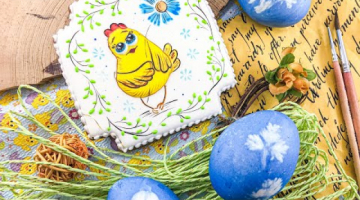 Пряничная открытка цыплёнок к Пасхе. Как нарисовать глазки на прянике